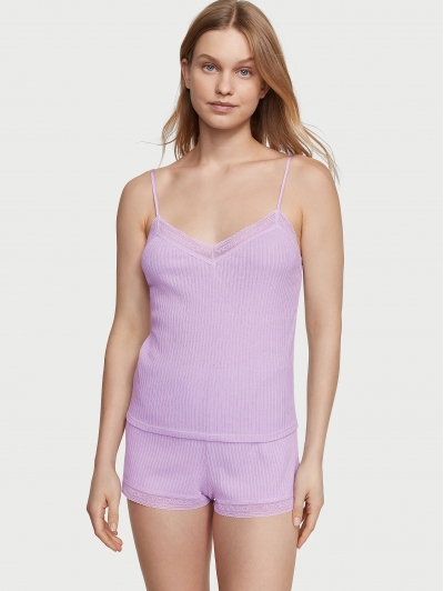 Піжама Victoria's Secret Lace-Trim Pointelle Cami & Shorts Set, Фіолетова