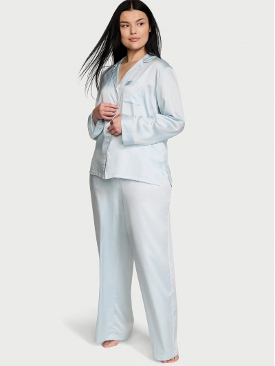 Піжама Сатин Victoria’s Secret Satin Long Pajama Set, Голуба