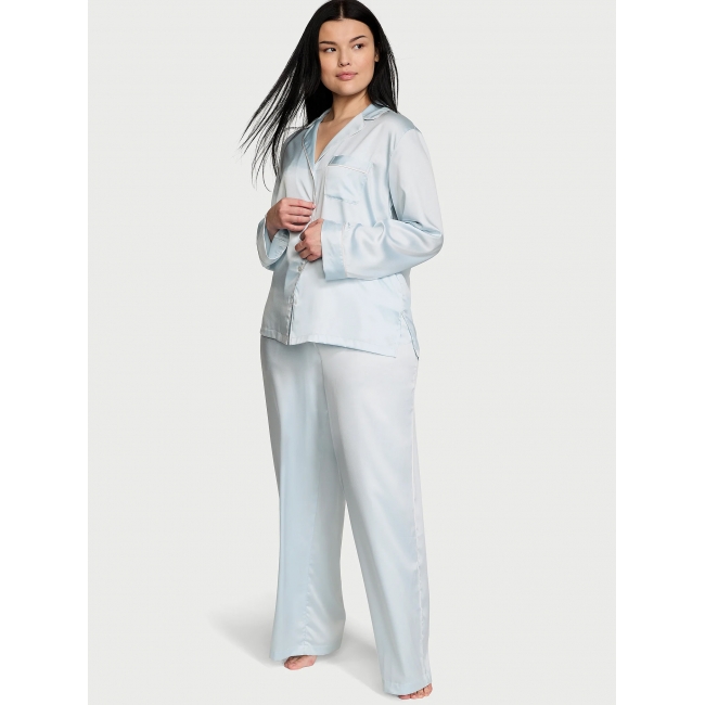 Піжама Сатин Victoria’s Secret Satin Long Pajama Set, Голуба