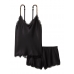 Піжама з атласу Victoria's Secret Victoria's Secret Chain Strap Satin Lace-Trim Cami Shorts Set, Black