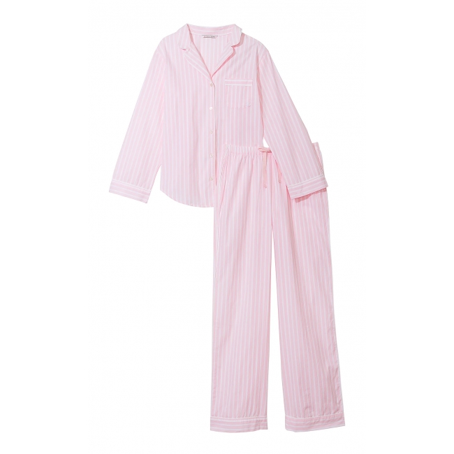 Піжама у рожеву смужку Victoria's Secret Cotton Long Pajama Set, Pretty Blossom Stripe