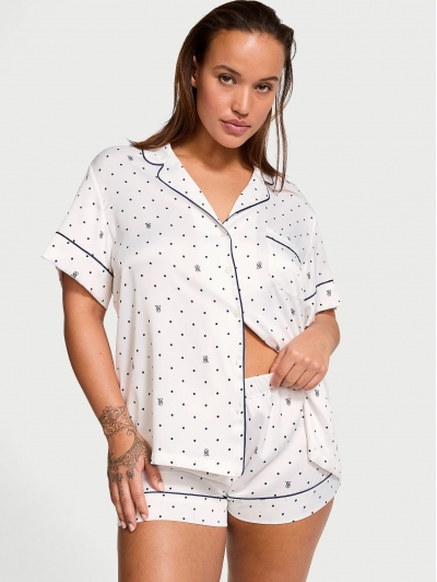 Сатинова Піжама Victoria’s Secret Satin Short Pajama Set, Біла з лого VS