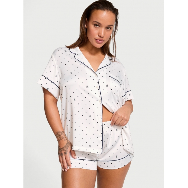 Сатинова Піжама Victoria’s Secret Satin Short Pajama Set, Біла з лого VS