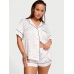 Сатинова Піжама Victoria’s Secret Satin Short Pajama Set, Біла з лого VS