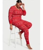 Термо піжама Victoria’s Secret Thermal Long Pajama Set, Червона з лого VS