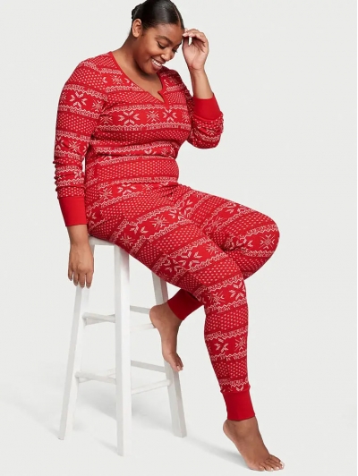 Термо піжама Victoria’s Secret Thermal Long Pajama Set, Червона з лого VS