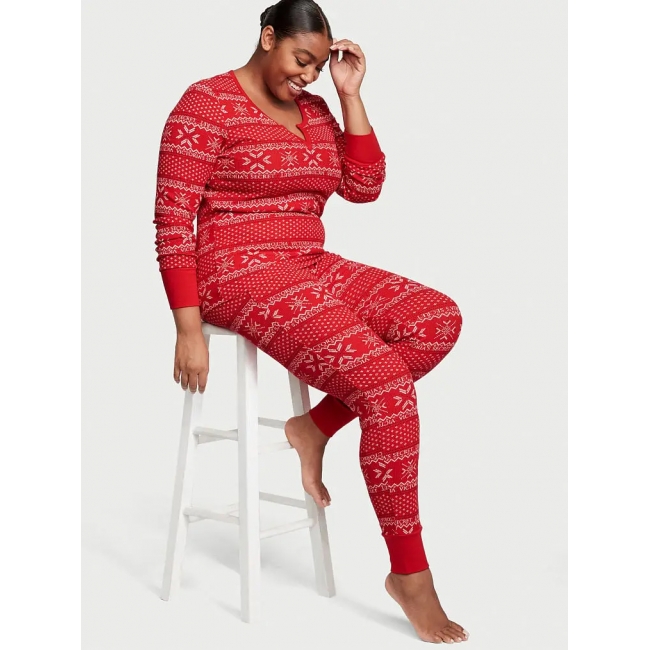 Термо піжама Victoria’s Secret Thermal Long Pajama Set, Червона з лого VS