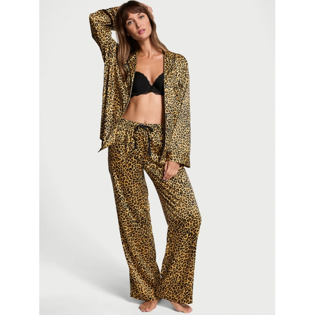Піжама Сатин Victoria’s Secret Satin Long Pajama Set, Glam Leopard