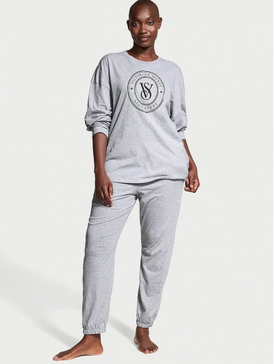 Піжама Victoria's Secret Cotton Long Pajama Set, Сіра