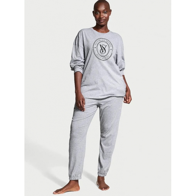 Піжама Victoria's Secret Cotton Long Pajama Set, Сіра