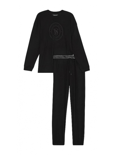Піжама Victoria's Secret Cotton Long Pajama Set, Чорна
