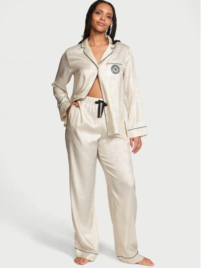 Піжама Сатин Victoria’s Secret Glazed Satin Long Pajama Set, Бежева
