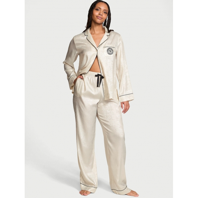 Піжама Сатин Victoria’s Secret Glazed Satin Long Pajama Set, Бежева