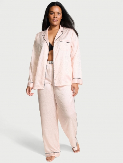 Піжама Люкс Сатин Victoria’s Secret Glazed Satin Dew Drop Long Pajama Set, Ніжно-рожева