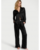 Піжама Люкс Сатин Victoria’s Secret Glazed Satin Dew Drop Long Pajama Set, Чорна з зірками