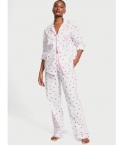 Піжама Victoria's Secret Cotton Long Pajama Set, Біла з трояндами