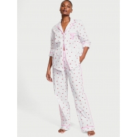 Піжама Victoria's Secret Cotton Long Pajama Set, Біла з трояндами