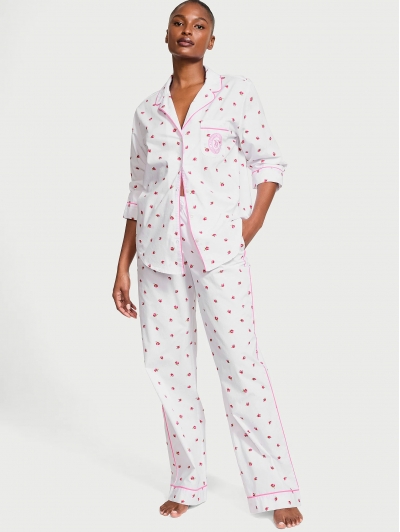 Піжама Victoria's Secret Cotton Long Pajama Set, Біла з трояндами