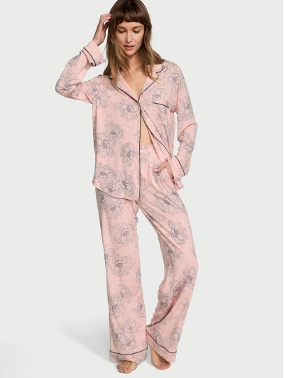 Піжама Victoria’s Secret Modal Long Pajama Set, Персикова з квітами