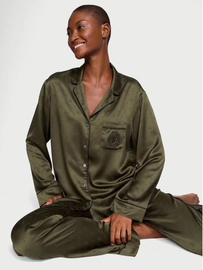 Піжама Сатин Victoria’s Secret Satin Long Pajama Set, Оливкова