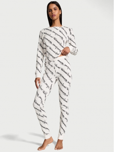 Термо піжама Victoria’s Secret Thermal Long Pajama Set, Біла з лого VS