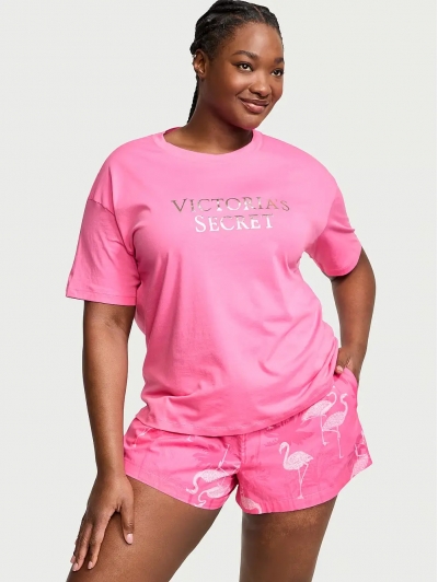Піжама Victoria's Secret Cotton Short Tee-Jama Set, Рожева з фламінго