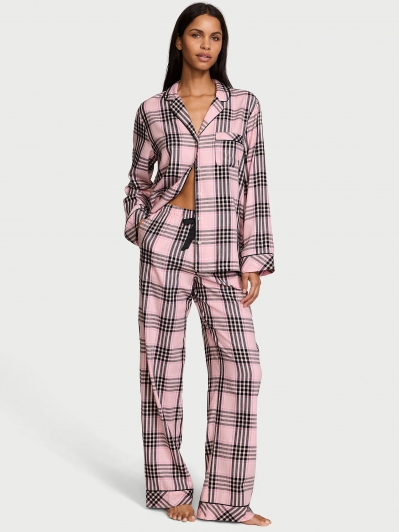 Піжама Victoria's Secret Flannel Long PJ Set, Рожева у клітинку