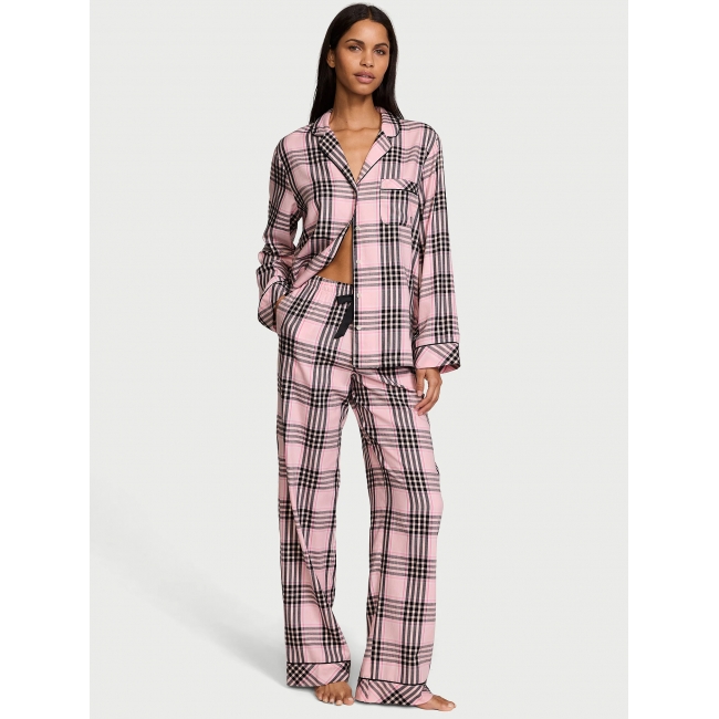 Піжама Victoria's Secret Flannel Long PJ Set, Рожева у клітинку