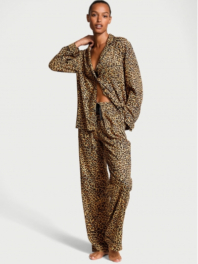 Піжама Victoria's Secret Flannel Long PJ Set, Safari Gold Leopard