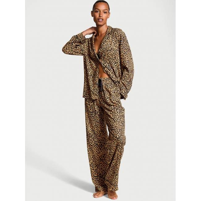 Піжама Victoria's Secret Flannel Long PJ Set, Safari Gold Leopard
