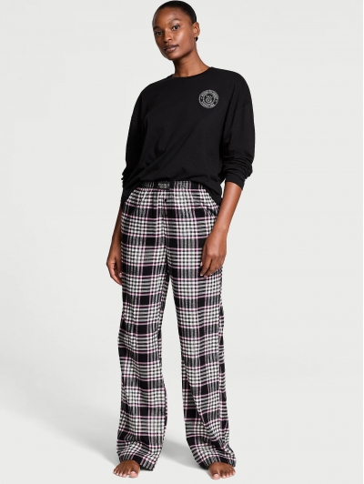 Піжама Victoria’s Secret Flannel Long-Sleeve Tee-Jama Set, Чорна та рожева клітинка