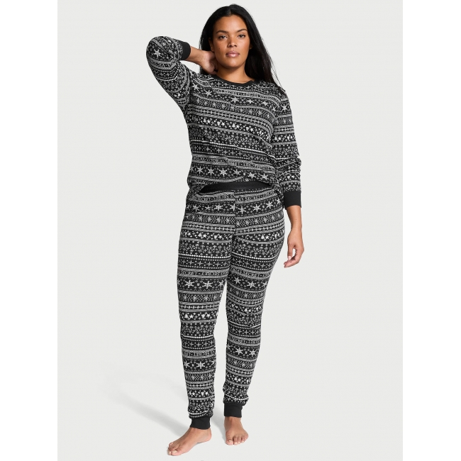 Термо піжама Victoria’s Secret Thermal Long Pajama Set, Чорно-біла з лого VS