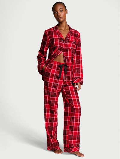 Піжама Victoria's Secret Flannel Long PJ Set, Червона у клітинку