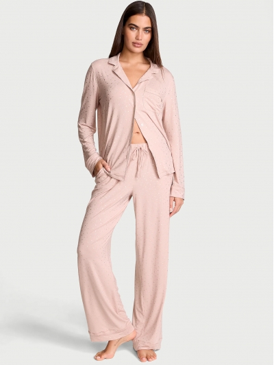 Піжама Victoria’s Secret Modal Long Pajama Set, Ніжно-рожева з серцями