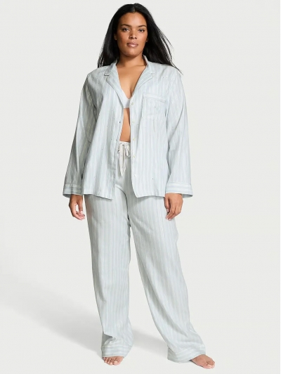 Піжама Victoria's Secret Flannel Long PJ Set, Блакитна смужка