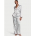 Піжама Люкс Сатин Victoria’s Secret Glazed Satin Dew Drop Long Pajama Set, Світло-сіра з зірками