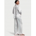 Піжама Люкс Сатин Victoria’s Secret Glazed Satin Dew Drop Long Pajama Set, Світло-сіра з зірками