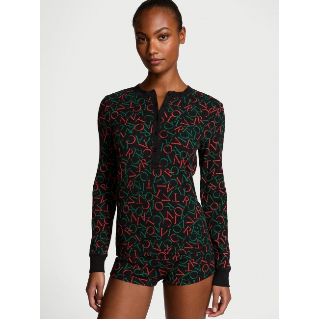 Термо піжама Victoria’s Secret Thermal Short Pajama Set, Чорна з лого VS 