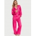 Піжама Сатин Victoria’s Secret Satin Long Pajama Set, Яскраво-рожева з лого VS