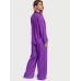 Піжама Сатин Victoria’s Secret Satin Long Pajama Set, Фіолетова з лого VS