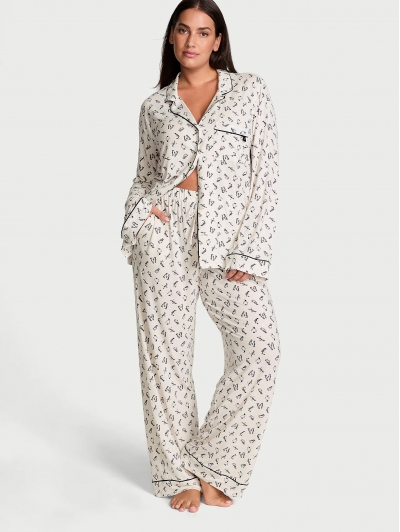Піжама Victoria’s Secret Modal Long Pajama Set, Біла з пінгвінами