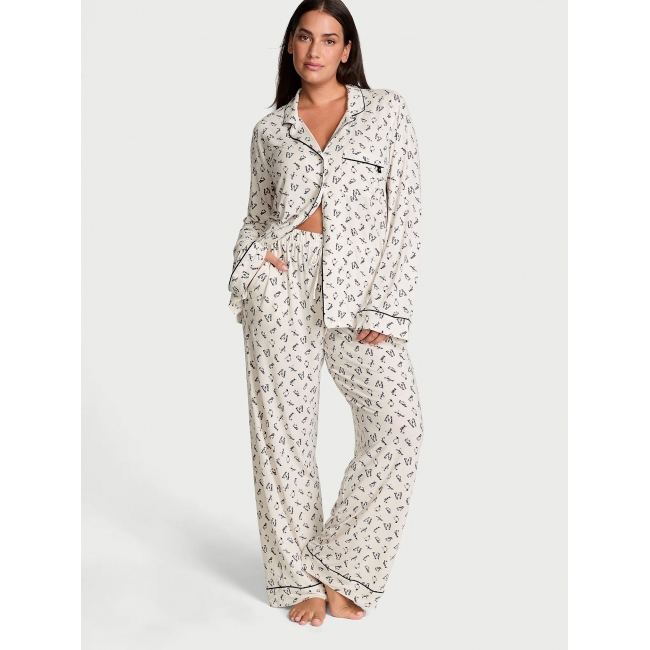 Піжама Victoria’s Secret Modal Long Pajama Set, Біла з пінгвінами
