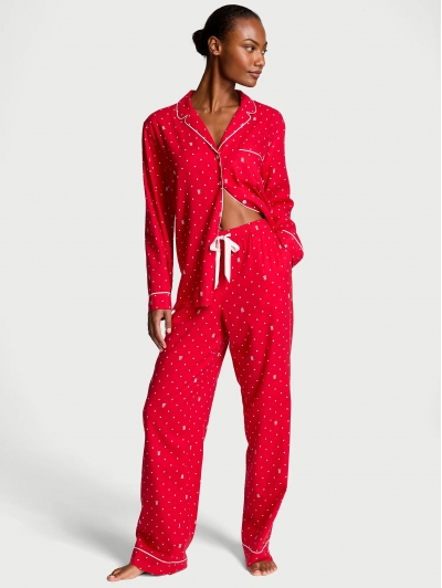 Піжама Victoria's Secret Flannel Long PJ Set, Червона з лого VS