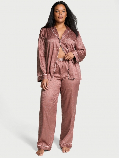 Піжама Люкс Сатин Victoria’s Secret Glazed Satin Dew Drop Long Pajama Set, Vintage Rose