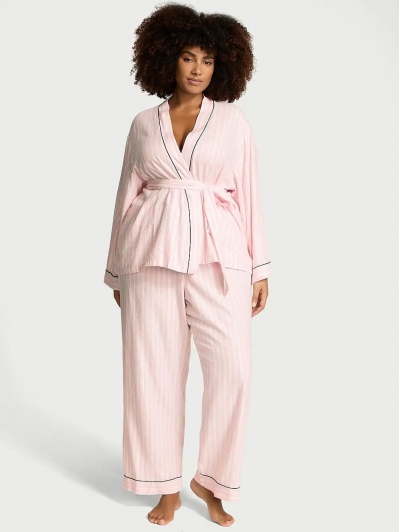 Піжама Victoria's Secret Flannel Wrap Long Pajama Set, Рожева смужка