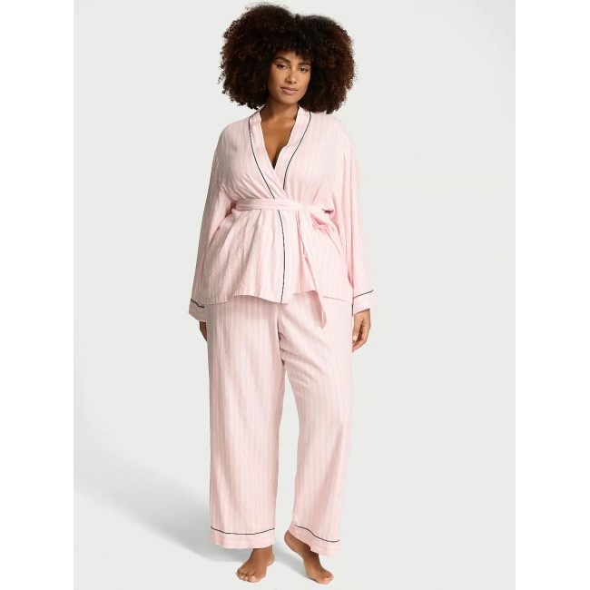 Піжама Victoria's Secret Flannel Wrap Long Pajama Set, Рожева смужка