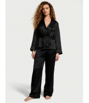 Піжама Сатин Victoria’s Secret Dream Satin Wrap Top Long Pajama Set, Чорна