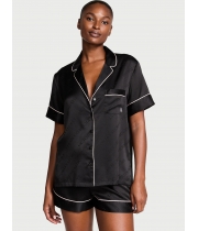 Піжама люкс сатин Victoria's Secret Satin Short PJ Set, Чорна з логотипом VS