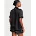 Піжама люкс сатин Victoria's Secret Satin Short PJ Set, Чорна з логотипом VS