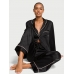 Піжама Сатин Victoria’s Secret Satin Long Pajama Set, Чорна з логотипом